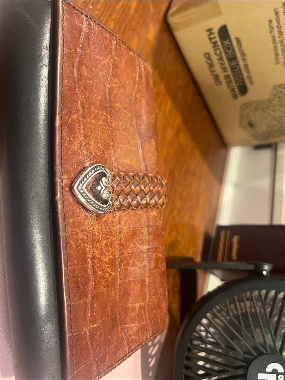 Women’s Brighton Brown Braided Leather Wallet with Silver Heart Accent
